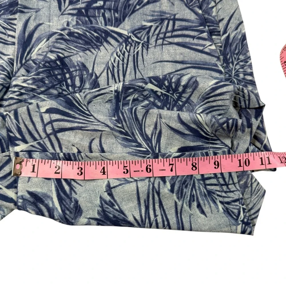 Tommy Bahama Mens 36 Blue Tropical Palm Leaf Print Linen Blend Shorts Summer